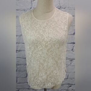 NEW DKNY Underwear Womens Tank Top Lace 100% Nylon Cream Mesh Sheer Floral Large